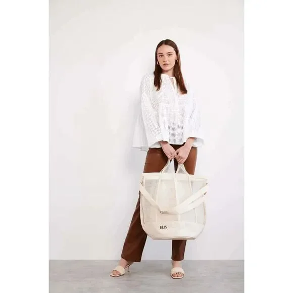 NWT Beis Phat Sack Extra Large Mesh Tote in Beige - LIMITED EDITION - Picture 6 of 11